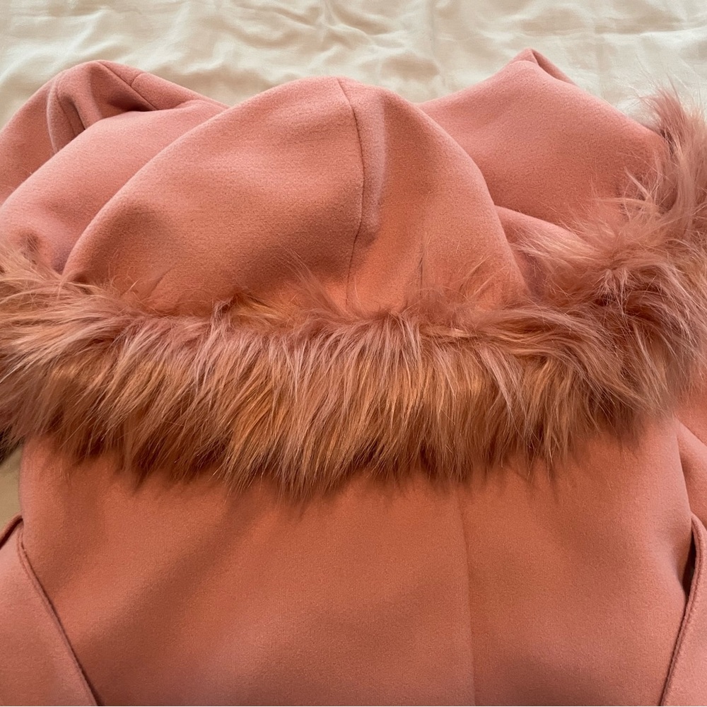 H&M Blush Pink Coat Detachable Imitation Fur on Hood Size M NWT - Picture 6 of 8